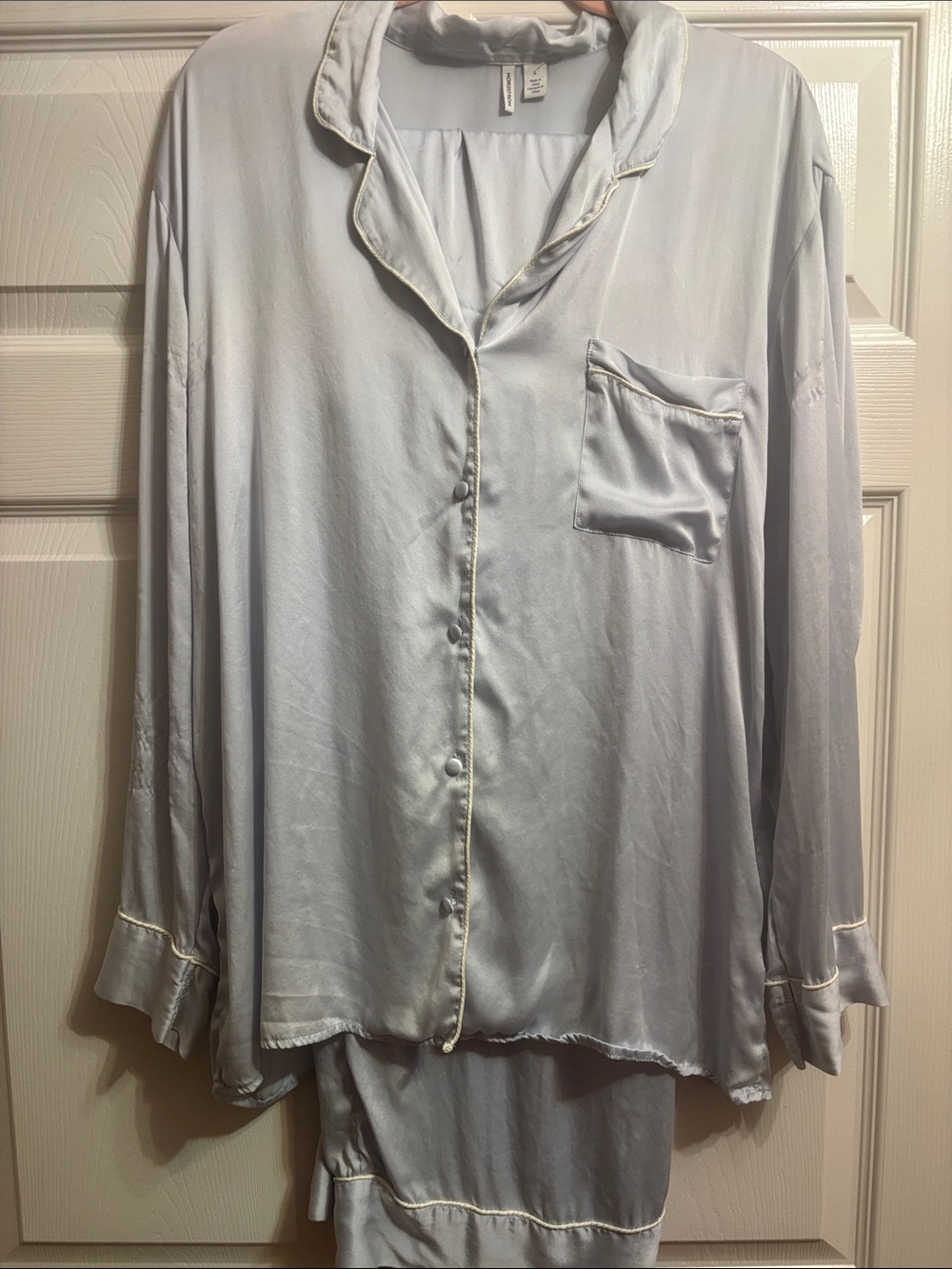 Blue Nordstroms 100% Silk Women's Pajama Set -Button-Up Top & Pants - Size L